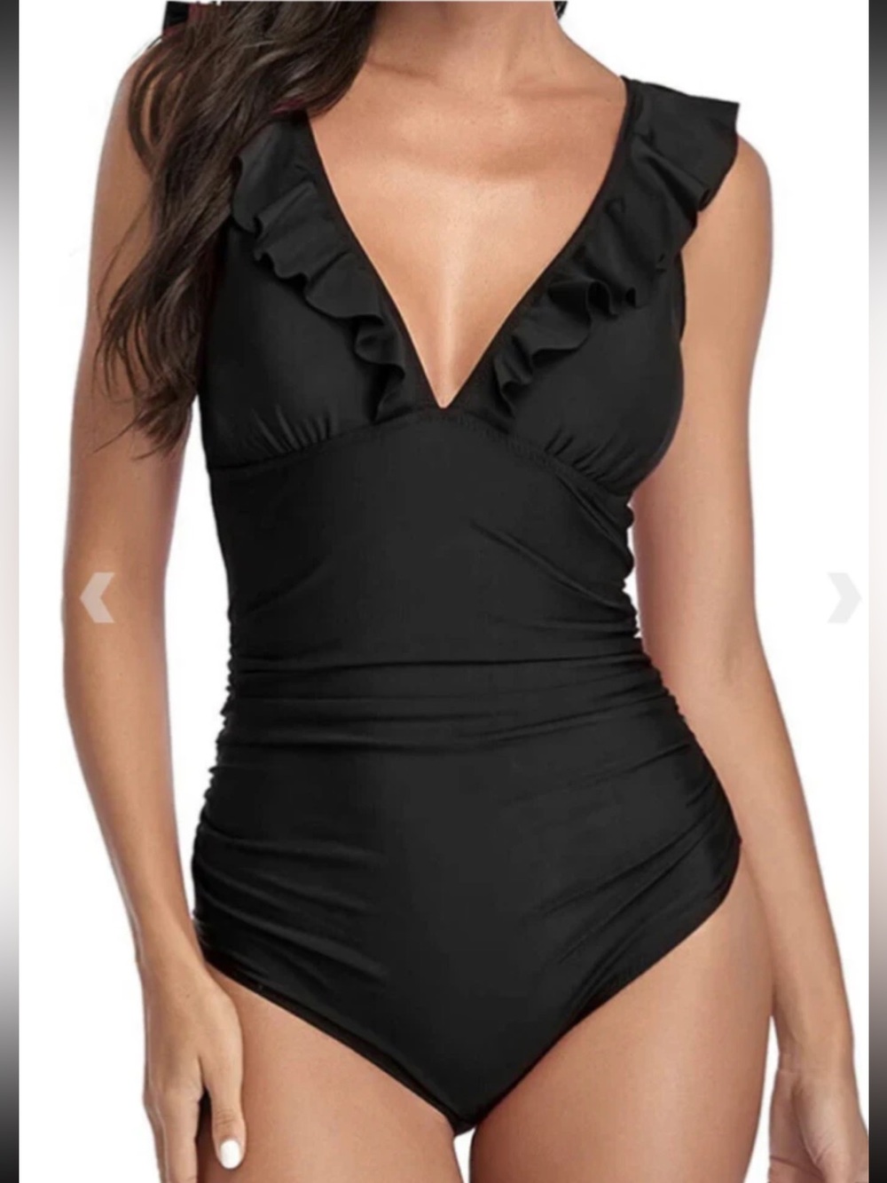 Summer Mae Black One Piece Ruffled Tummy Control Swimsuit Small New With Tags